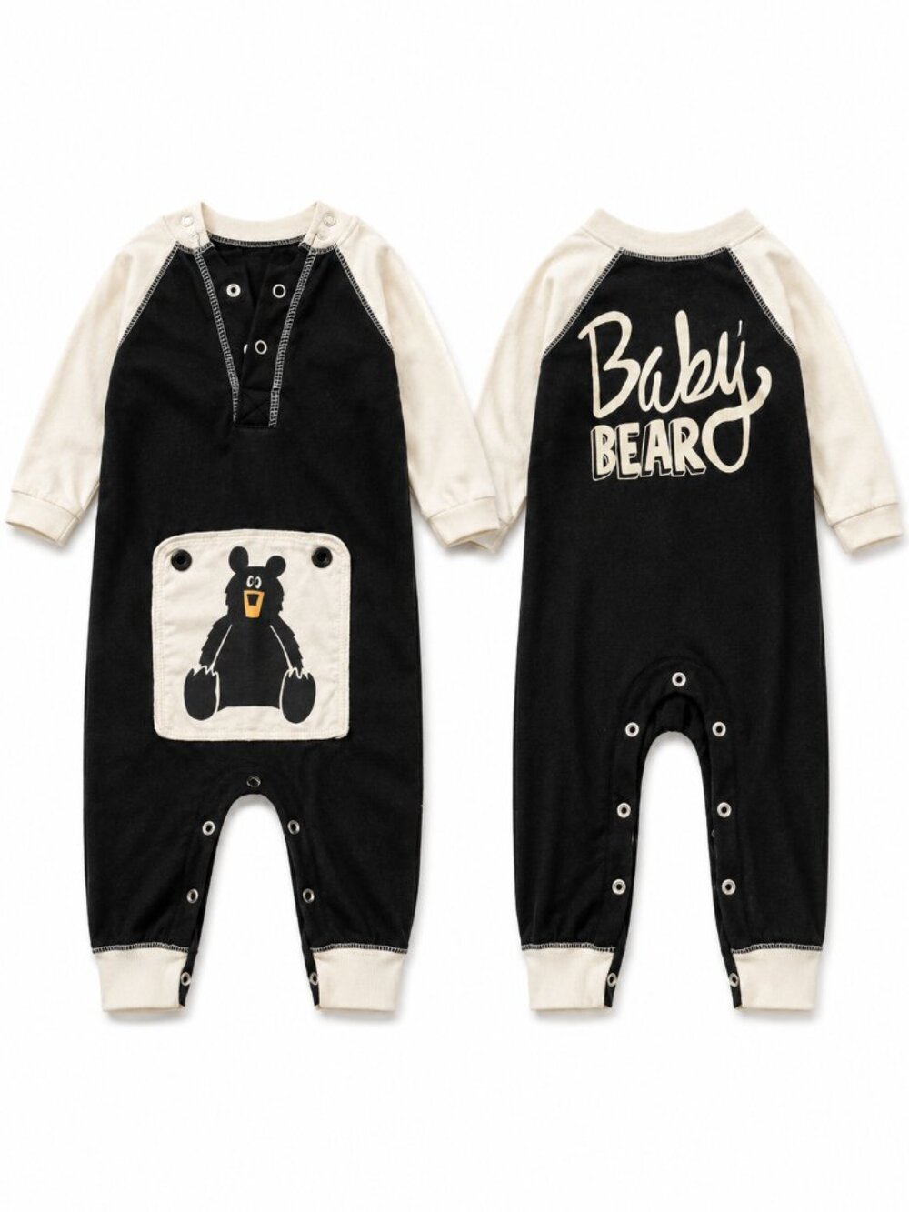 Baby Bear Footed Sleeper Pajamas | Black & Cream One Piece 🐻